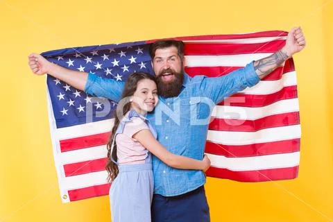 Democracy guarantees liberty. Happy family supporting democracy and peoples Stock Photos