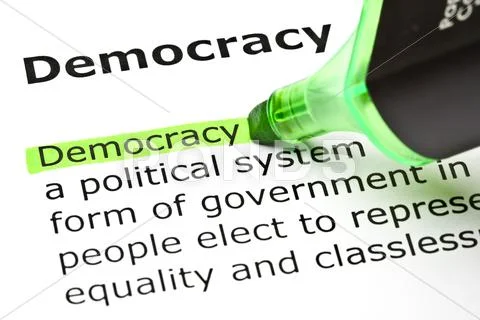 'democracy' highlighted in green Stock Photos