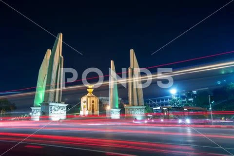 The Democracy Monument at night in Bangkok,Thailand Stock Photos
