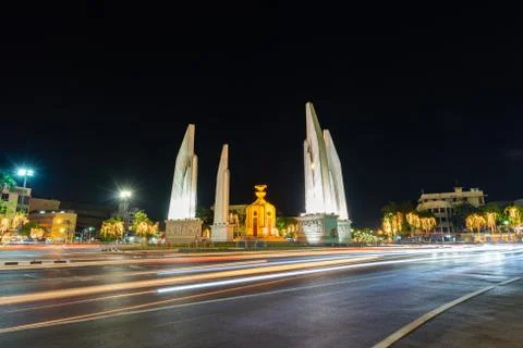 The Democracy monument in th night. (Bangkok, Thailand.) Stock Photos