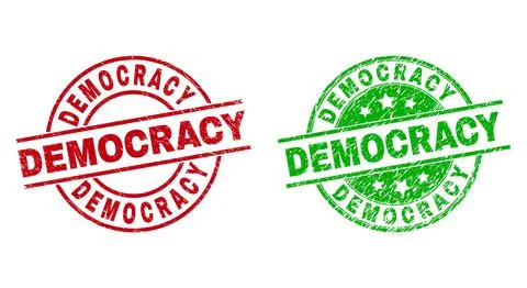 DEMOCRACY Round Badges Using Rubber Surface Stock Illustration