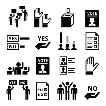 Democracy, voting, politics vector icon set Stock Illustration