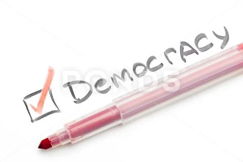 Democracy word drawn by felt tip pen Stock Photos