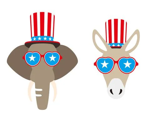 Democrat Donkey and Republican Elephant flat vector illustration Stock Illustration