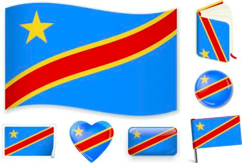 Democratic Congo flag in seven shapes. Editable with separate layers. Stock Illustration