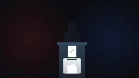 Democratic Election Voting Process Animation with Podium Candidate Silhouet.. Stock-Footage 346130495