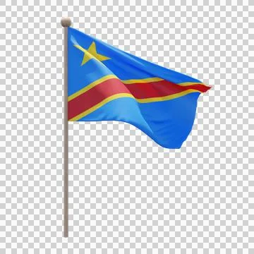 Democratic Republic of Congo 2 3d illustration flag on pole. Wood flagpole Stock Illustration