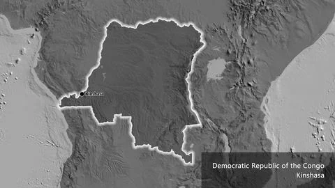 Democratic Republic of the Congo border shape overlay. Glowed. Bilevel. Label Stock Illustration