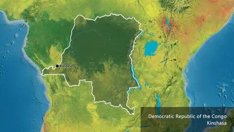 Democratic Republic of the Congo border shape overlay. Outlined. Topographi.. Illustrazione stock