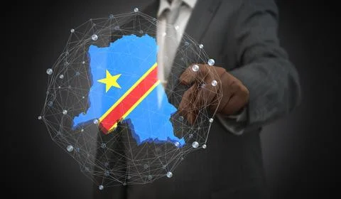 Democratic Republic of the Congo - country shape and flag - 3D illustration Stock Illustration