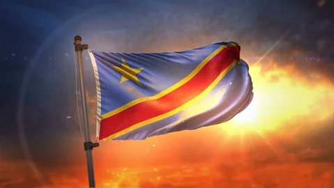 Democratic Republic of the Congo Flag Backlit At Beautiful Sunrise Loop Slo.. Stock Footage 76308748