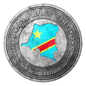 Democratic Republic Congo Flag Button with Map Stock Photos