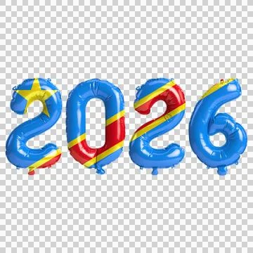 Democratic Republic of the Congo flag colors 2026 3d illustration, balloon .. Stock Illustration