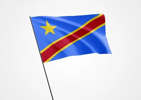 Democratic Republic of the Congo flag flying high in the white isolated backg Stock Illustration