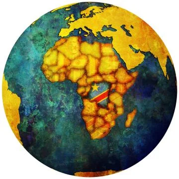 Democratic republic of congo flag on globe map Stock Illustration