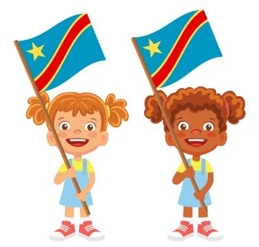 Democratic Republic of the Congo flag in hand set Stock Illustration