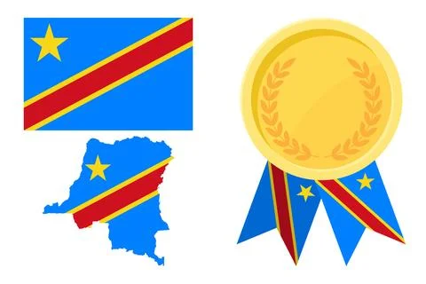 Democratic Republic of the Congo flag with map and gold medal in set for we.. Stock Illustration