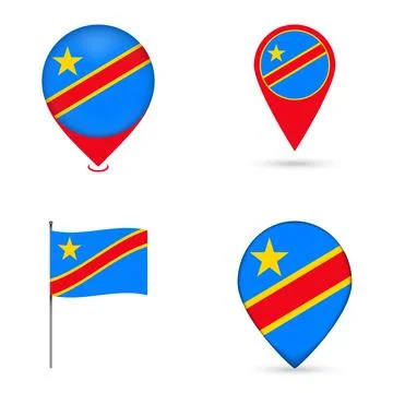 Democratic Republic of the Congo Flag Map Pin Icons Set Collection. Stock Illustration