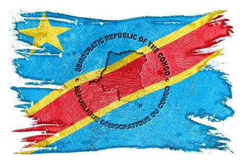Democratic Republic of Congo Flag with Map Brush Stroke Stock Photos