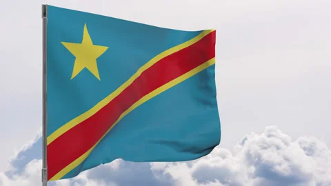 Democratic Republic of the Congo flag on pole with sky background seamless lo Stock Footage 149383201