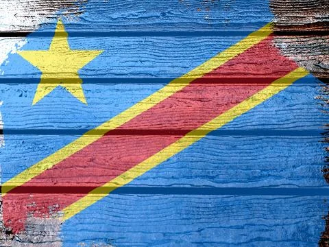 Democratic Republic of the Congo flag - realistic looking flag on a wooden .. Stock Illustration