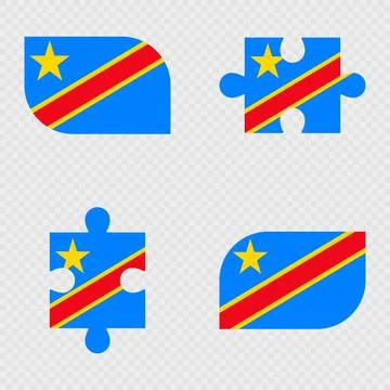 Democratic Republic of the Congo Flag Rounded Shapes and Puzzle Set. 스톡 일러스트