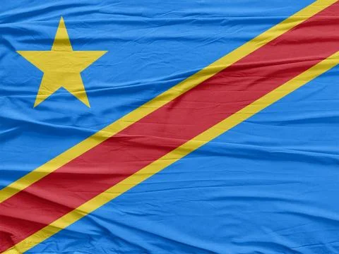 Democratic Republic of the Congo Flag Soft Breeze Air Fabric Wave Closeup Stock Photos