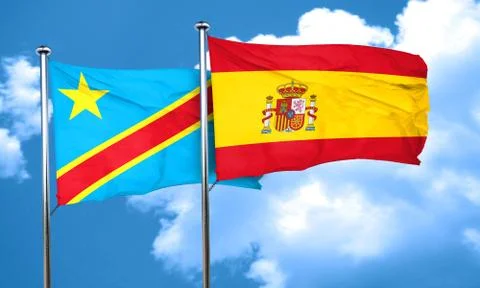 Democratic republic of the congo flag with Spain flag, 3D render Stock Illustration