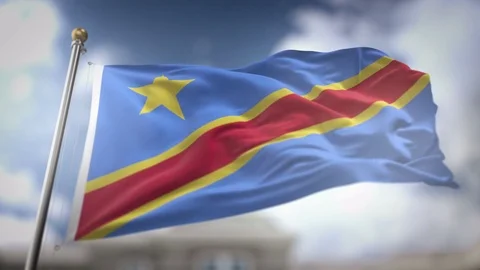 Democratic Republic of the Congo Flag Waving Slow Motion 3D Rendering Blue .. Stock Footage 75242818