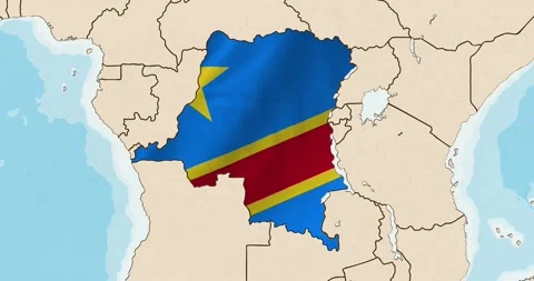 The democratic republic of congo flag waving inside the country on a world map Stock Footage 339033198