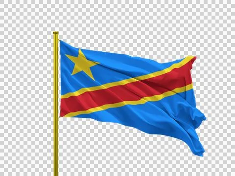 Democratic Republic of the Congo flag waving on a golden pole isolated on T.. Stock Illustration