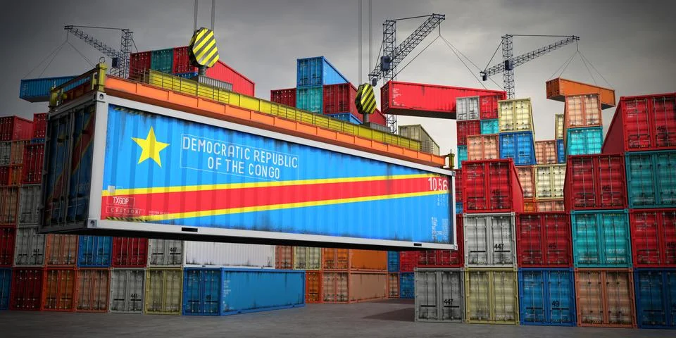Democratic Republic of the Congo - freight container in cargo terminal - 3D.. Stock Illustration