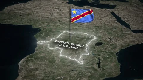 Democratic Republic of the Congo Map Animation, 3D Waving of Flag  on World Map Video stock 334455179