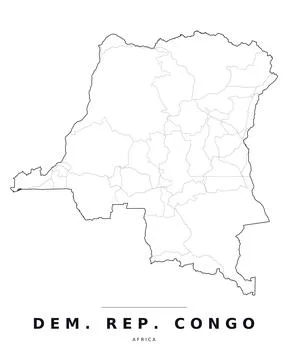 Democratic Republic of the Congo Map Boundaries Highways Black White Vector Stock Illustration