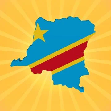 Democratic republic of congo map flag on sunburst illustration Stock Illustration