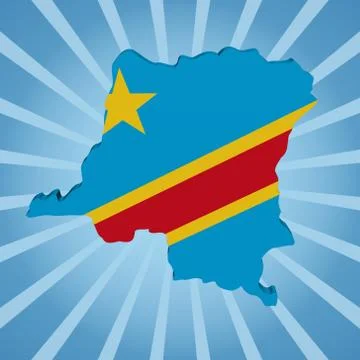 Democratic republic of congo map flag on blue sunburst illustration Stock Illustration