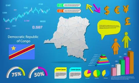 Democratic Republic of Congo map info graphics - charts, symbols, elements an 스톡 일러스트