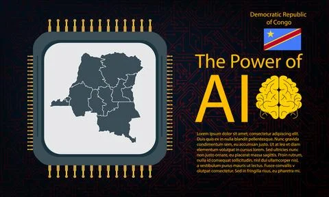 Democratic Republic of Congo map with microchip war and AI concept on circu.. 스톡 일러스트
