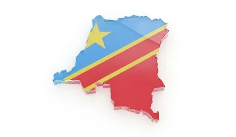 Democratic Republic of Congo map shape with flag in shiny glass material. Stock Illustration