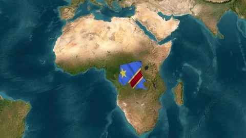 Democratic Republic of the Congo map with waving flag Stock Footage 294126884
