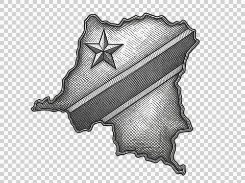 Democratic Republic of Congo map in woodcut engraved style. Stock Illustration