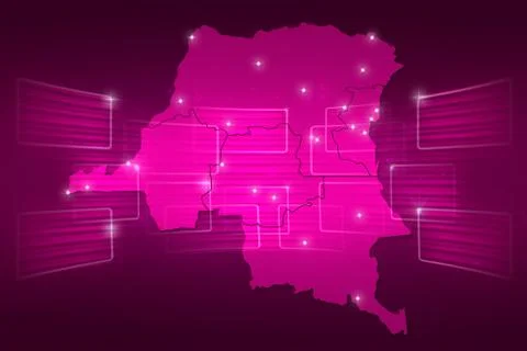 Democratic Republic of the Congo Map World map News Communication pink Stock Illustration
