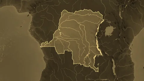 Democratic Republic of the Congo map - zoom. Border. Sepia. Vídeo Stock 273567920