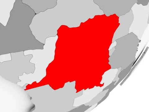 Democratic Republic of Congo in red on grey map Illustrazione stock