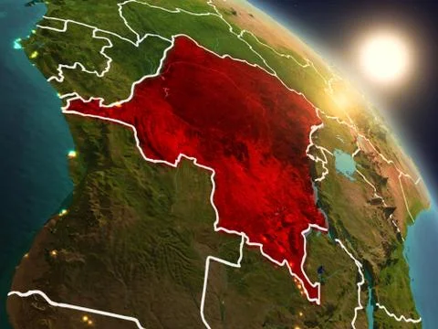 Democratic Republic of Congo from space during sunrise Stock Illustration