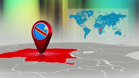 Democratic Republic of the Congo World Map Pin Location Background Loop 4k Stock Footage 341771617