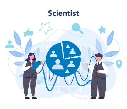 Demographer concept. Scientist studying population, analyze data Stock Illustration