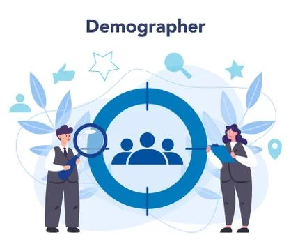 Demographer concept. Scientist studying population, analyze data Stock Illustration