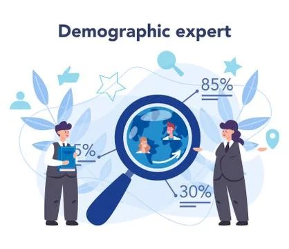 Demographer concept. Scientist studying population, analyze data Stock Illustration