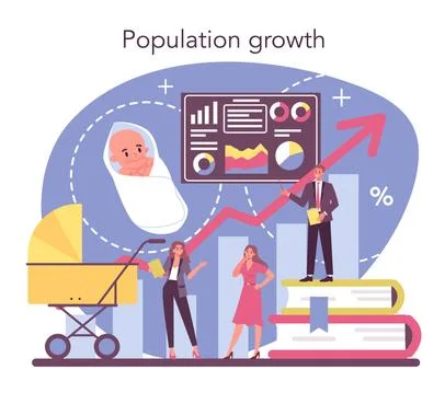 Demographer concept. Scientist studying population growth, analyze data Stock Illustration